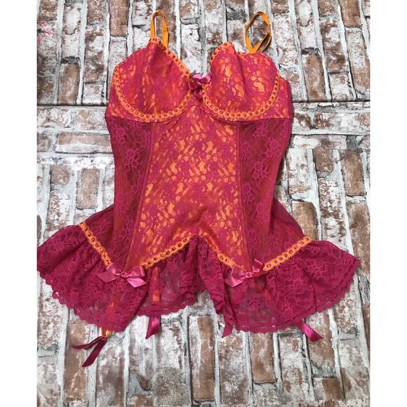 Victoria's Secret Other - 2006 Victoria’s Secret Sexy Little Things HOT PINK Sheer Ribbon Garter Cami 36C